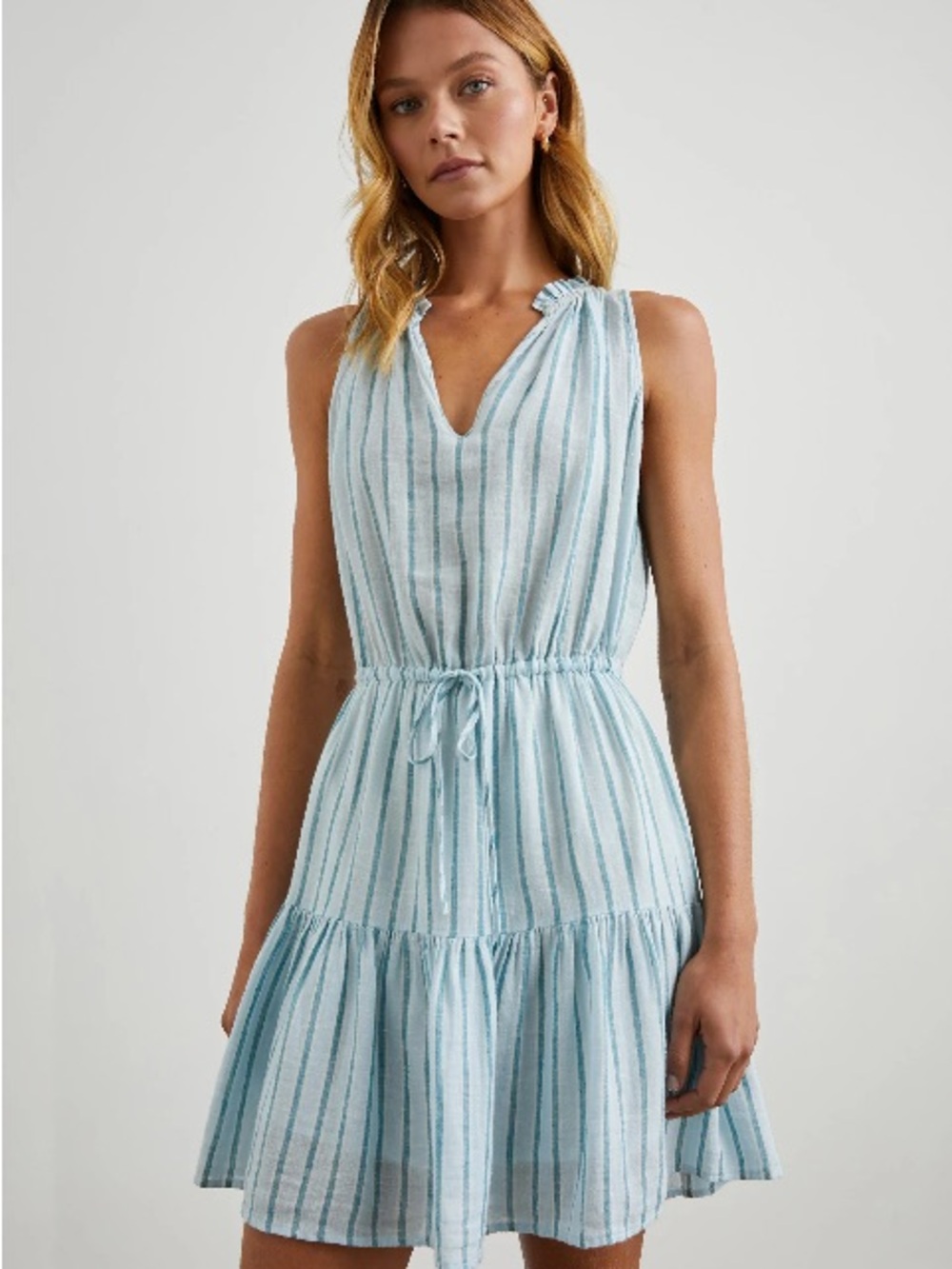 Rails Albany Cambria Stripe Dress Blue White Linen Blend Gauze Medium Beach Boho